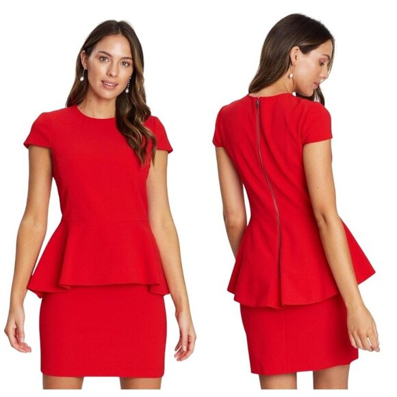 Alice & Olivia Dress Women Small Red Ember Peplum Fitted‎ Dress Preppy Luxury - Picture 1 of 11
